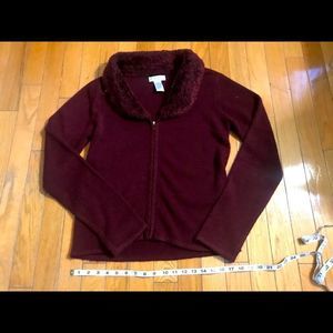 Fairweather Studio burgundy Cardigan with faux fur collar